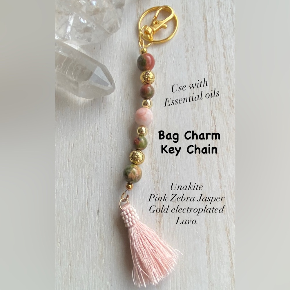 2/$35 Hand Crafted Gemstone Bag Charm/Key Chain Combo